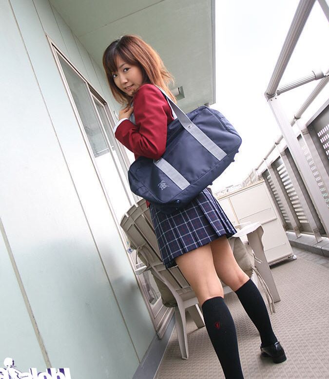 16P Lusty asian coed in uniform flashing her panties and tiny tits