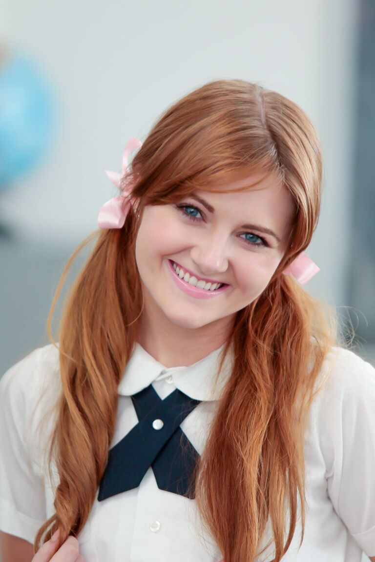 17P Pigtailed redhead student Miley Cole undresses to play nude on teacher's desk