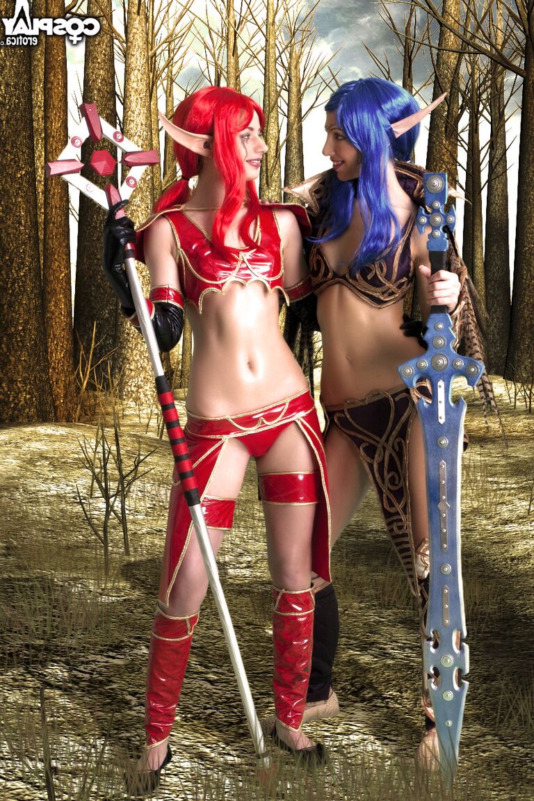 12P Elfo de la noche vs elfo de sangre World of Warcraft cosplay desnudo