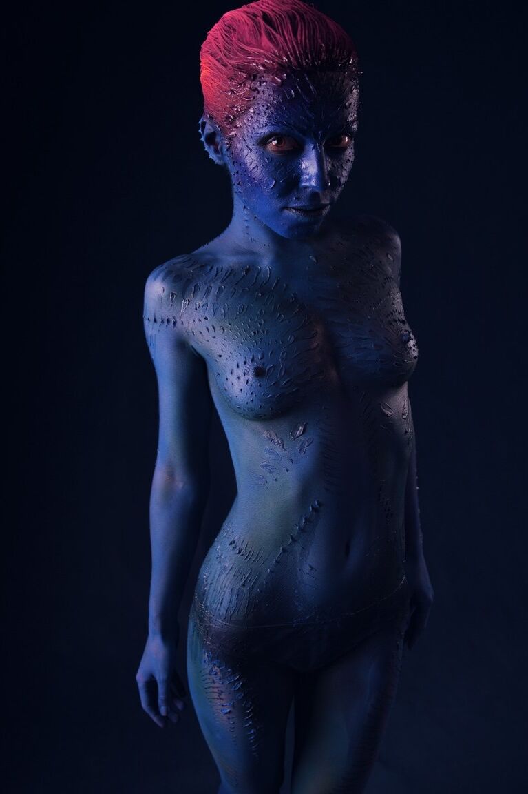 16P Redheaded babe in cosplay body paint Lisa Dove flaunts her small tits and ass