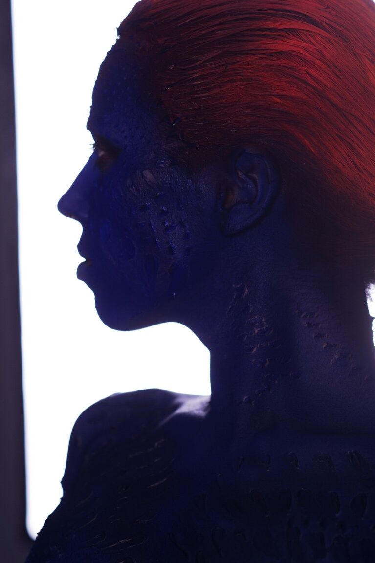 16P Redheaded babe in cosplay body paint Lisa Dove flaunts her small tits and ass