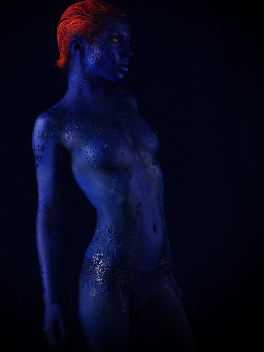 16P Redheaded babe in cosplay body paint Lisa Dove flaunts her small tits and ass