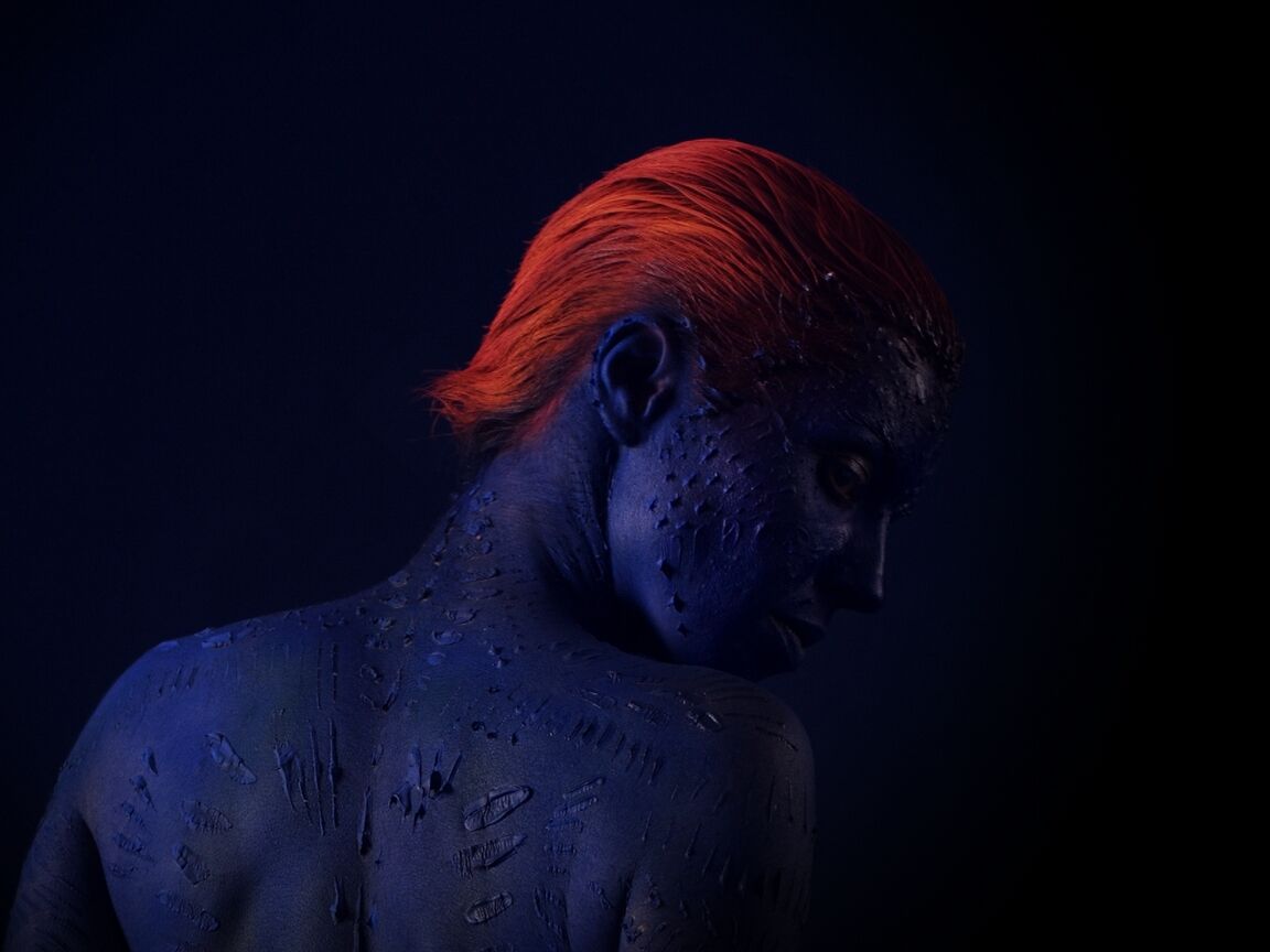 16P Redheaded babe in cosplay body paint Lisa Dove flaunts her small tits and ass