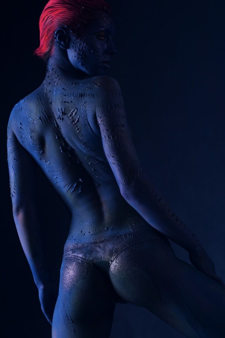 16P Redheaded babe in cosplay body paint Lisa Dove flaunts her small tits and ass