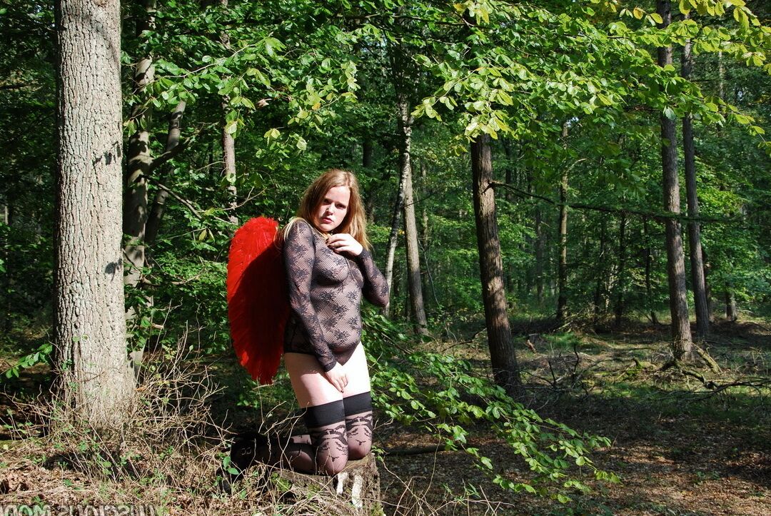 20P Modèles amateurs rousses, lingerie, ailes d'ange et bas dans les bois