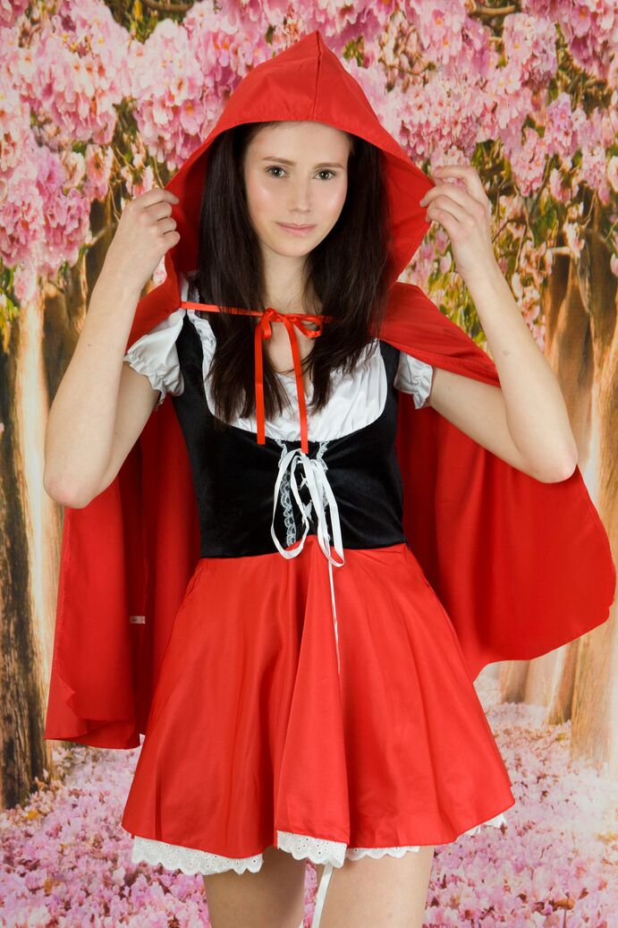 20P Teen first timer gets naked while removing Red Riding Hood outfit