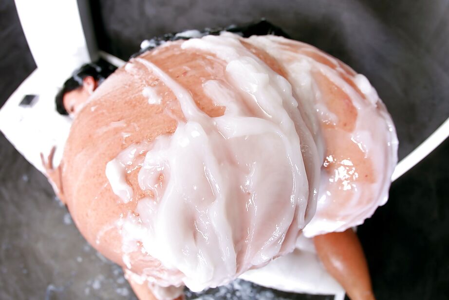 16P Glamorous MILF performs messy gloryhole scene with a fake cock and jizz
