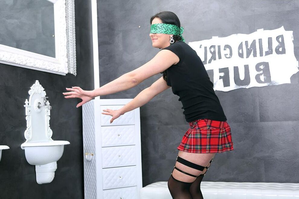 15P Blindfolded girl gets plastered with jizz via a gloryhole in sexy stockings