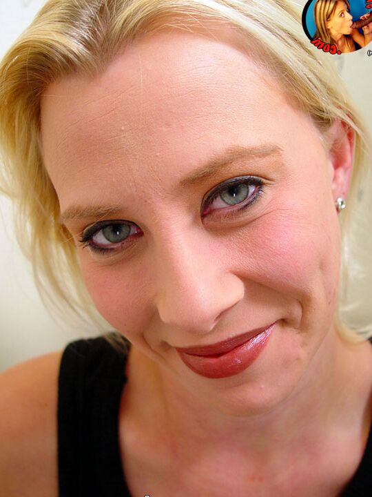 21P Blonde Heaven blowing a BBC through a gloryhole & taking an open mouth facial