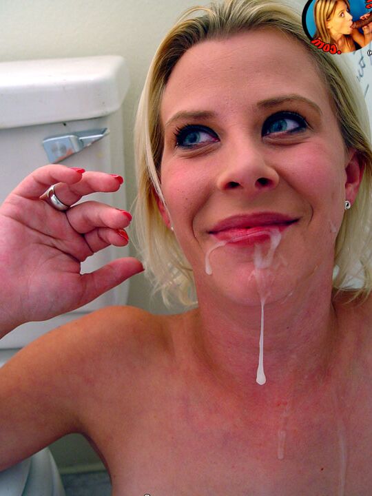 21P Blonde Heaven blowing a BBC through a gloryhole & taking an open mouth facial