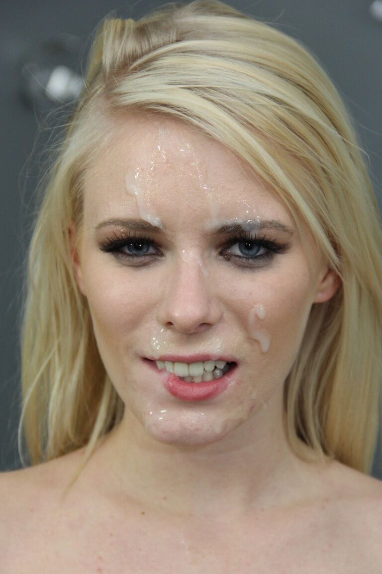 21P Blonde cutie Monica Mattos gets her face covered in jizz after giving a POV BJ