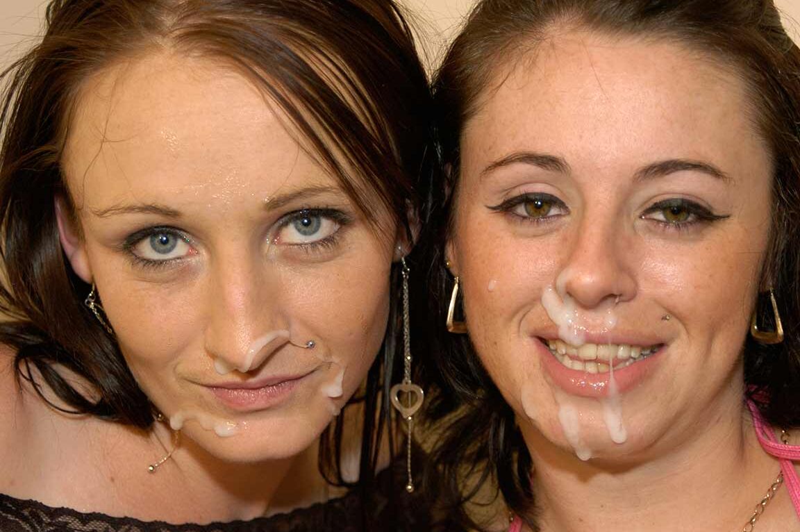 15P White sluts Cassie and Kitse get cum on faces at a bukkake party