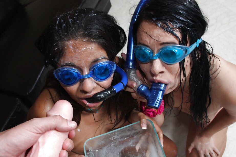 16P Latina teen babes Ashli and Ruby share a big dick cumming with bukkake