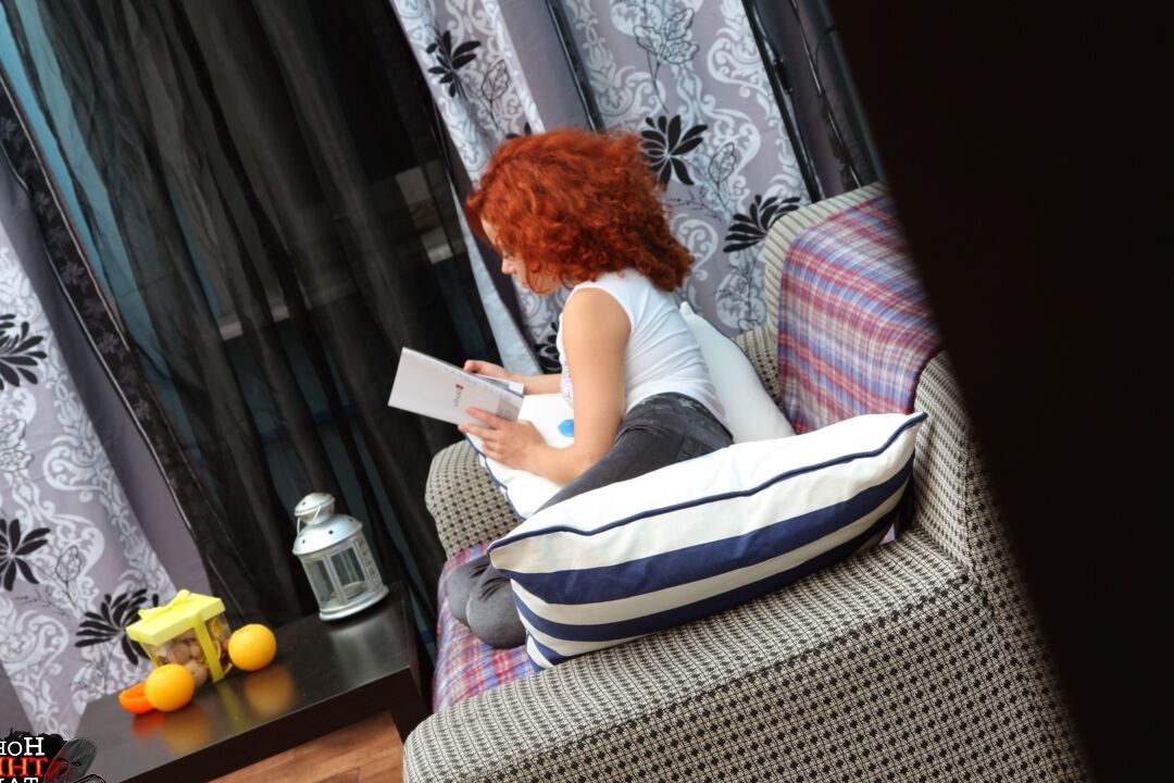 21P Adorable redheaded teen Masha gets nailed by two masked men on a couch