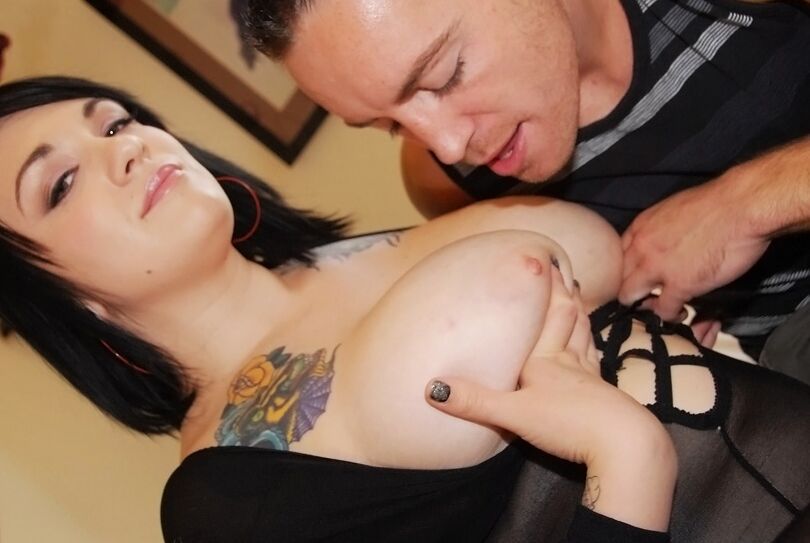 16P Dark haired plumper with huge tits fucks her man in crotchless bodystocking