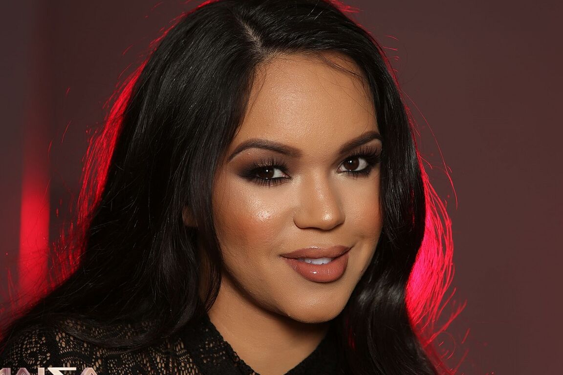21P Curvy Latina Emily Mena exposes her giant fakes and rubs her clit