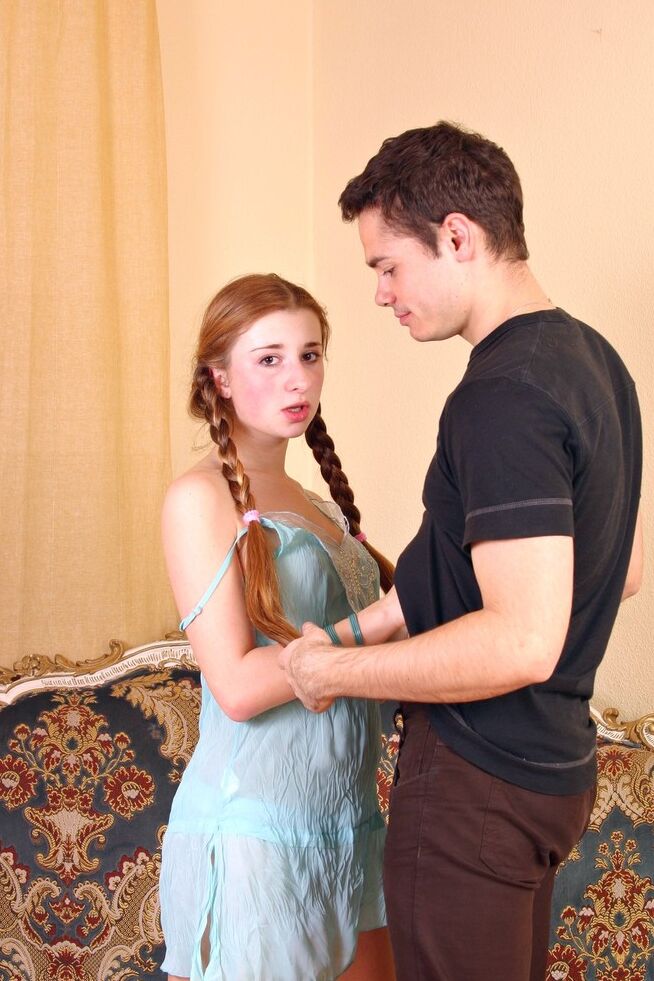 15P Young redhead Dasha ends up on top while having sex in braided pigtails