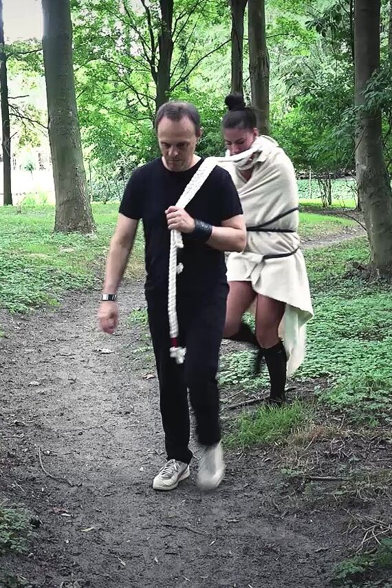 16P Young brunette slave is disciplined and fucked in the forest by her Master