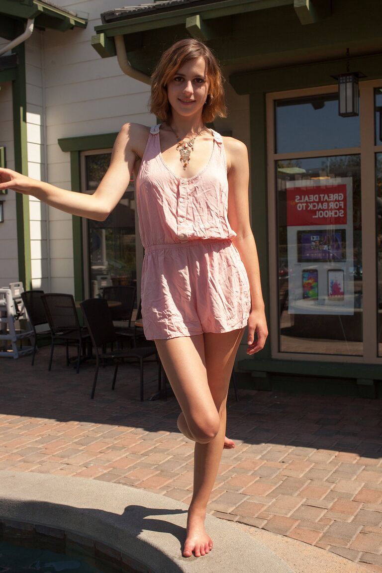 12P Leggy white girl April Grantham flashes no panty upskirts in public
