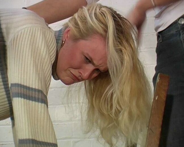 12P Blonde teen has her bare ass turned red during a caning session