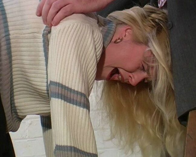 12P Blonde teen has her bare ass turned red during a caning session