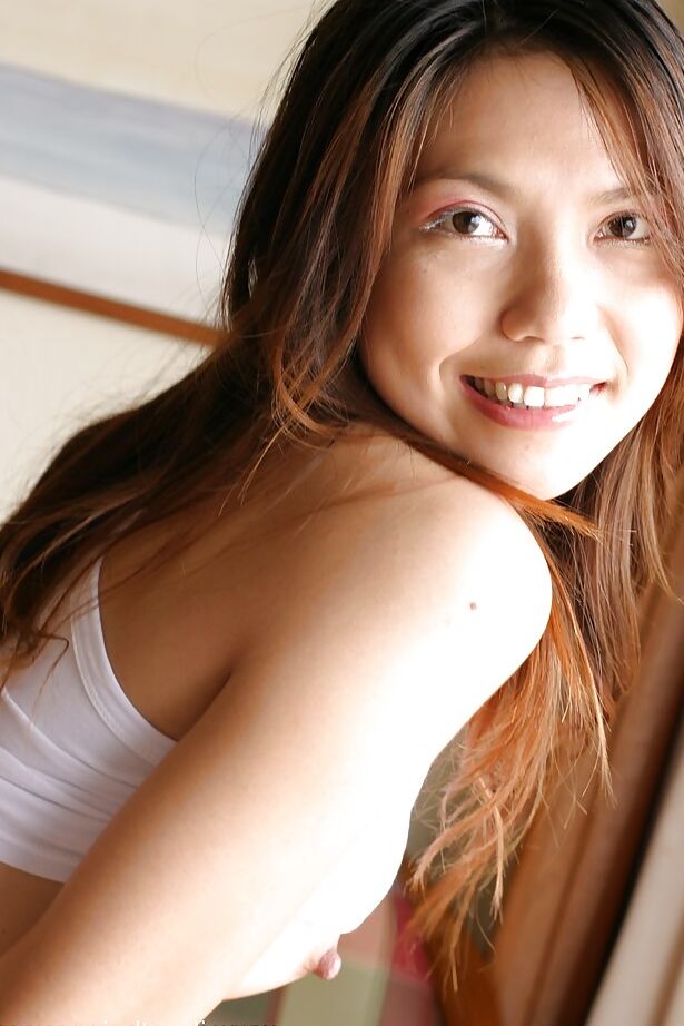 16P Seductive asian teen babe stripping and playing with a huge dildo