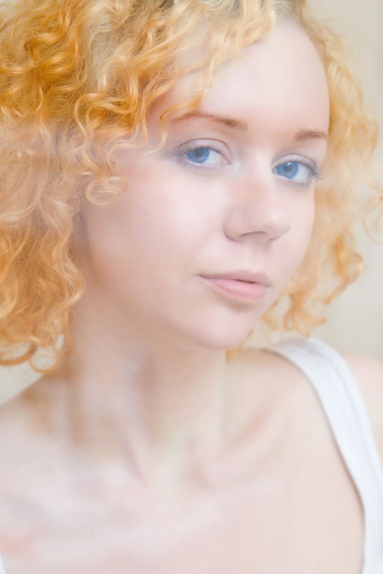 17P Redhead with curly hair gets wet while taking off her clothes in the shower