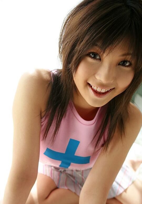 16P Cute Japanese teen Kyou exposes her nice tits and hairy muff