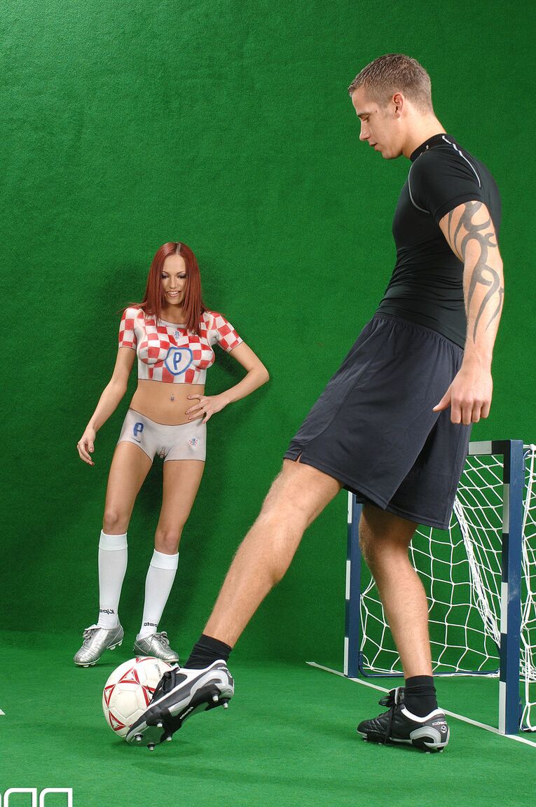 21P Cute Croatian soccer player Kristine gives BJ & swallows jizz on the field