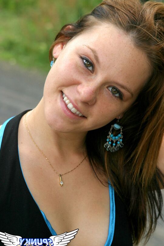 12P Nice teen Kandie uncovers her perky tits with a no panty upskirt to follow