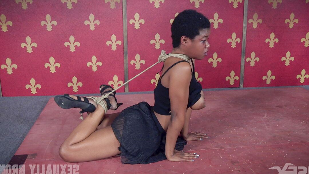 15P Bound up ebony slave Kahlista Stonem forced to suck & eat pussy in BDSM 3some