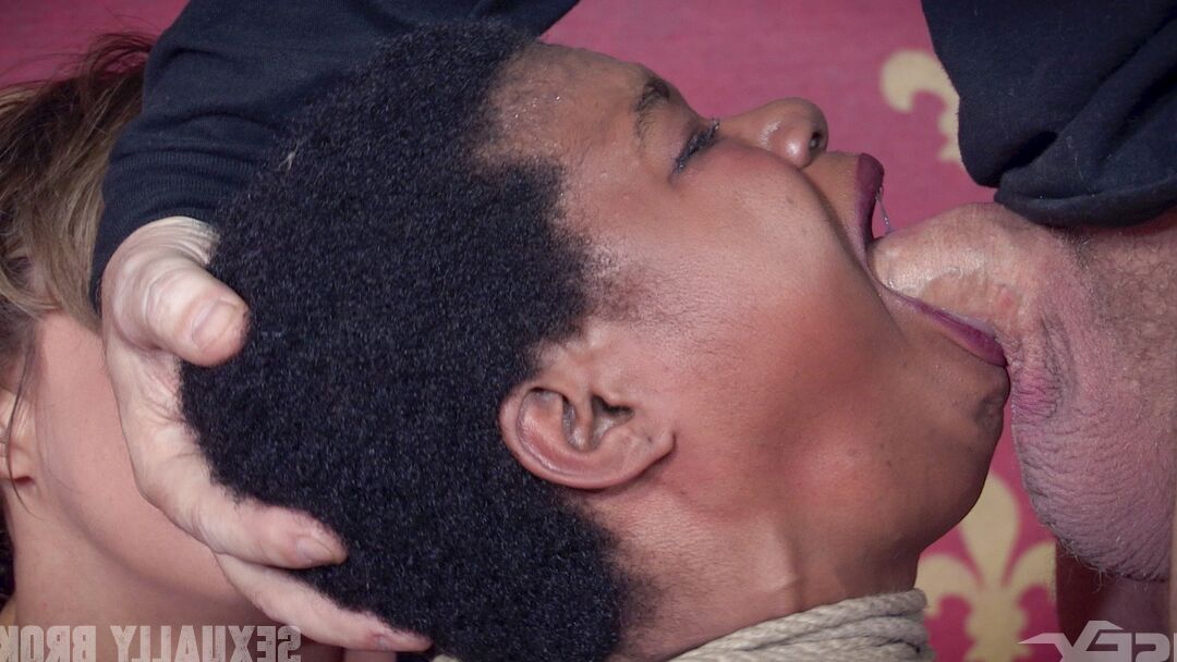 15P Bound up ebony slave Kahlista Stonem forced to suck & eat pussy in BDSM 3some
