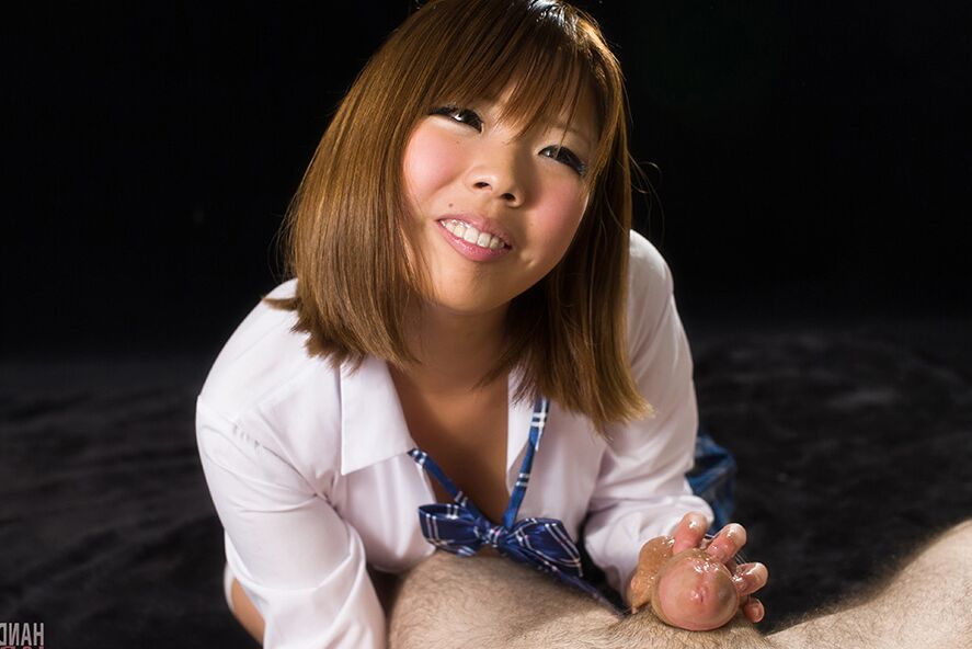 16P Japanese student grinds her pussy on a cock after tugging on it