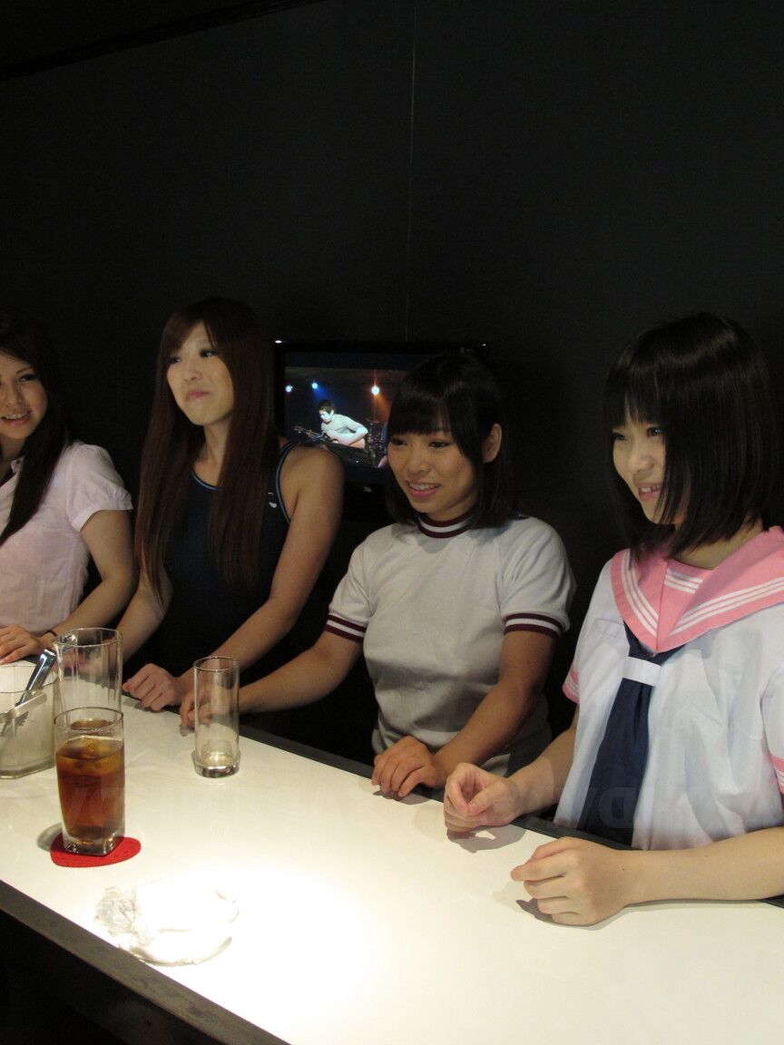 21P Asian cutie Mio Kosaki and her friends suck and jerk off dongs in a bar