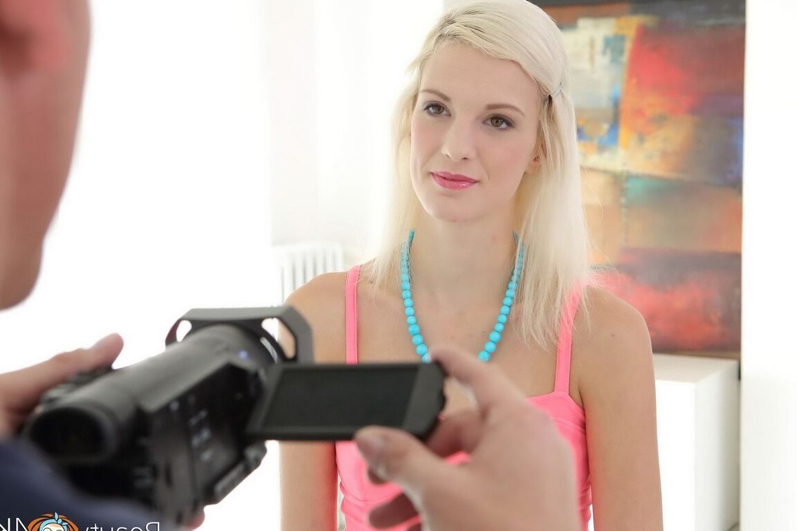 16P Young looking blonde Gaby gets banged on a sofa by a videographer