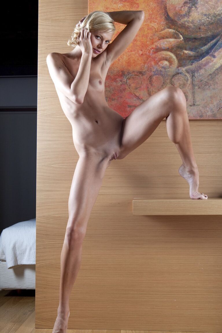 15P Estrela pornográfica nua exibindo seu corpo magro com rugas bronzeadas e sua buceta fofa