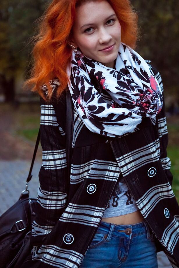 18P Pale redhead Ambre does a slow striptease on way to showcasing her wet pussy