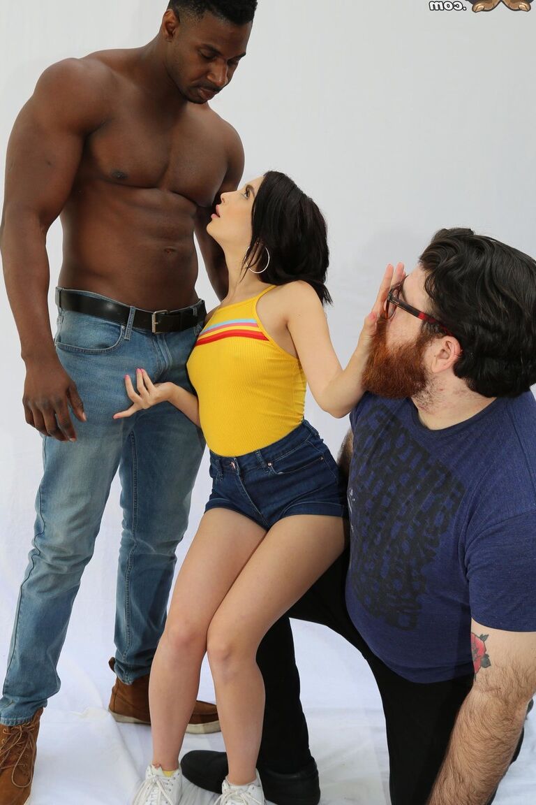 21P Petite teen Jane Wilde strips and gets blacked in front of her nerdy partner