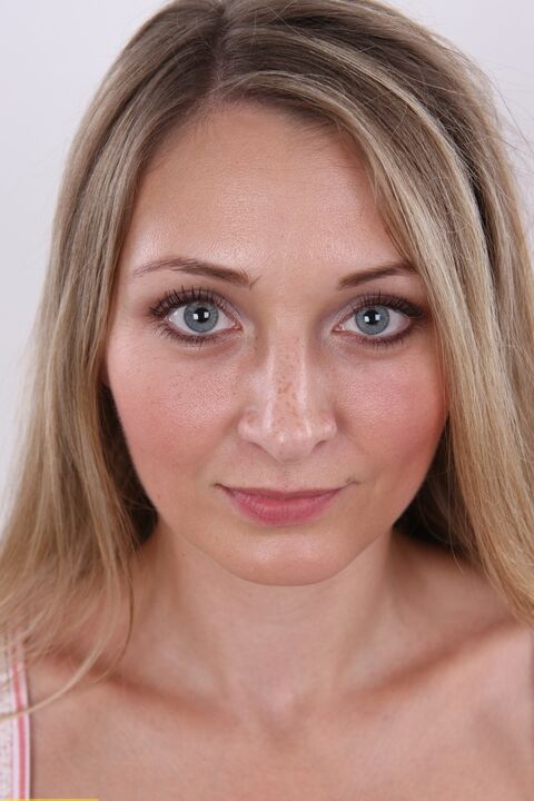20P Dirty blonde first timer Hanka stands totally naked after getting undressed