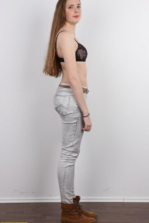 20P 18 year old amateur Alena stands naked after removing clothes and boots