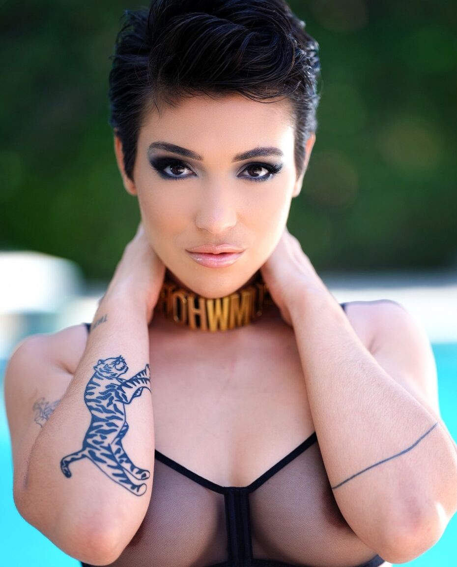 15P La brune Brooklyn Grey arbore des cheveux courts tout en suçant une BBC