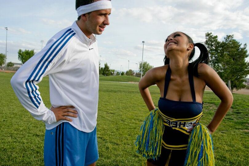 17P Hot Priya Anjali Rai works on her cheerleader routine with three dudes