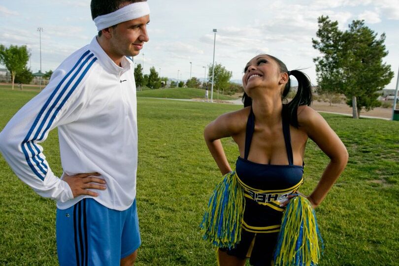 17P Hot Priya Anjali Rai works on her cheerleader routine with three dudes