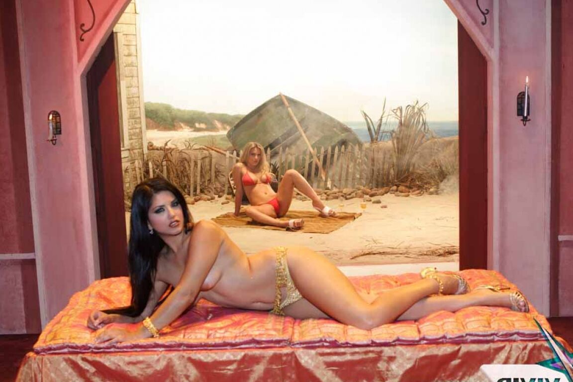 17P Indian babe Sunny Leone stripping and cuddling with hot blonde chick
