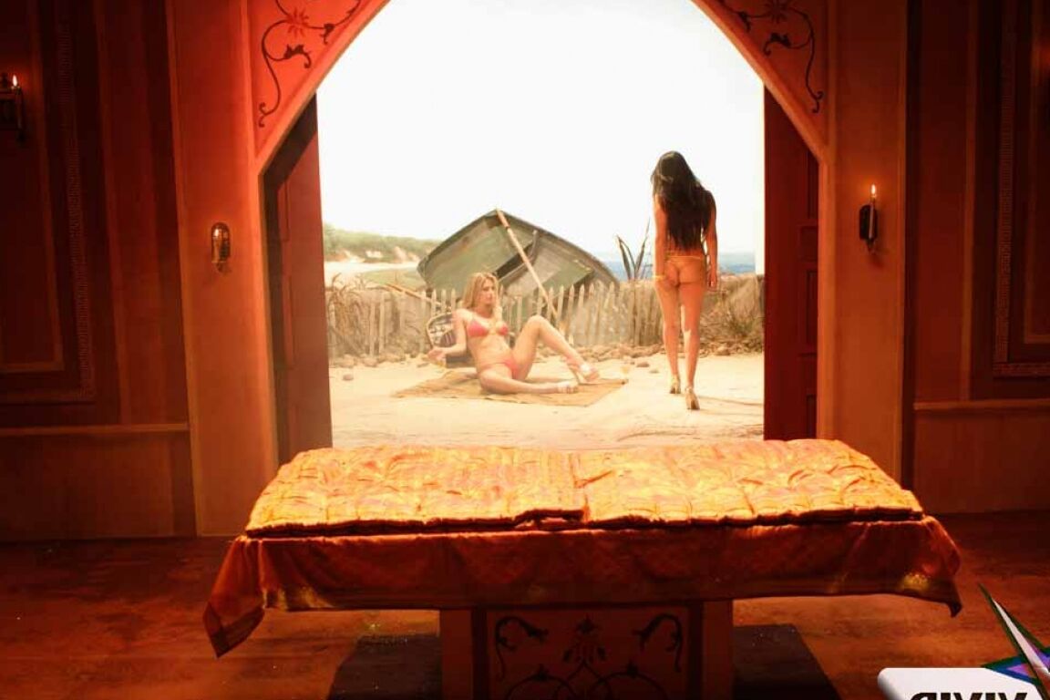 17P Indian babe Sunny Leone stripping and cuddling with hot blonde chick
