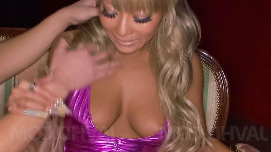 15P Rina Aina Asian in mauve outfit licks and rides shlong like a pro