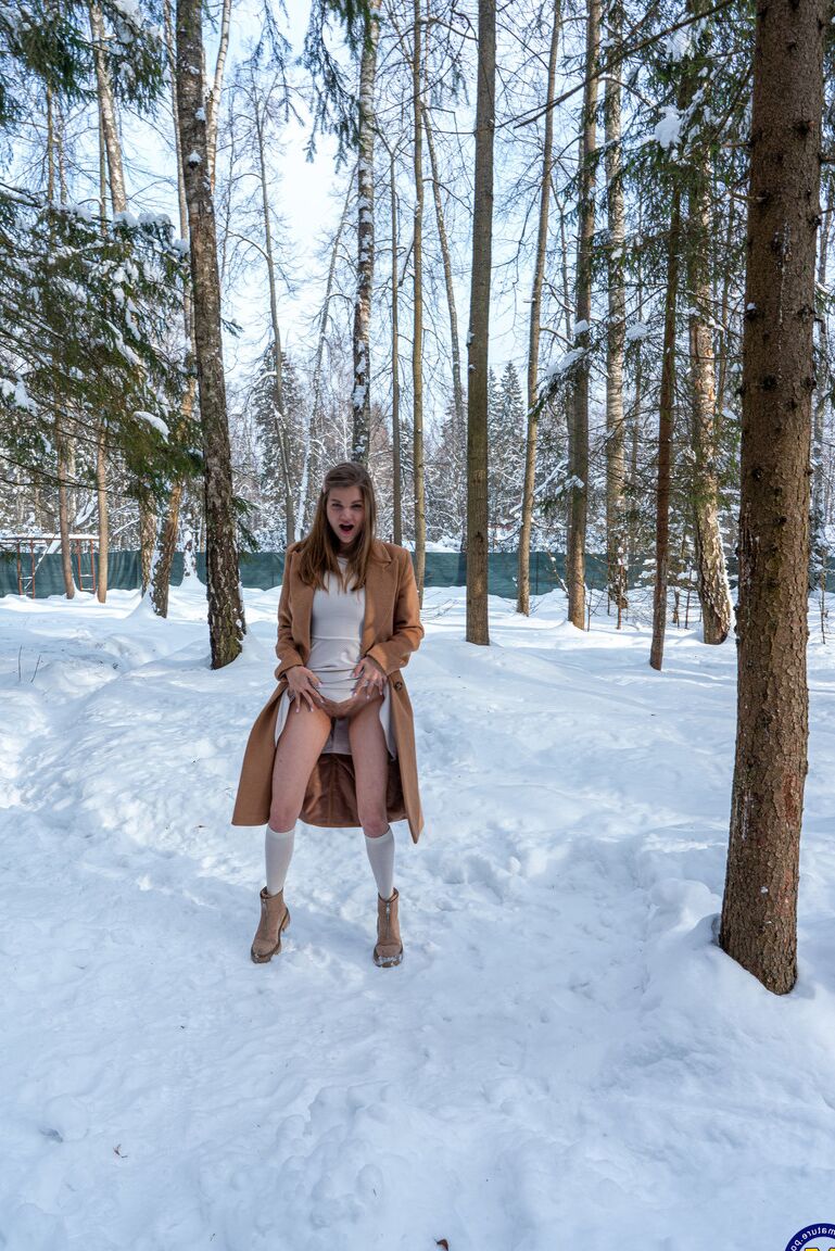 20P Playful Russian hotties Amanda Clarke & Isadora flash their cunts in the snow