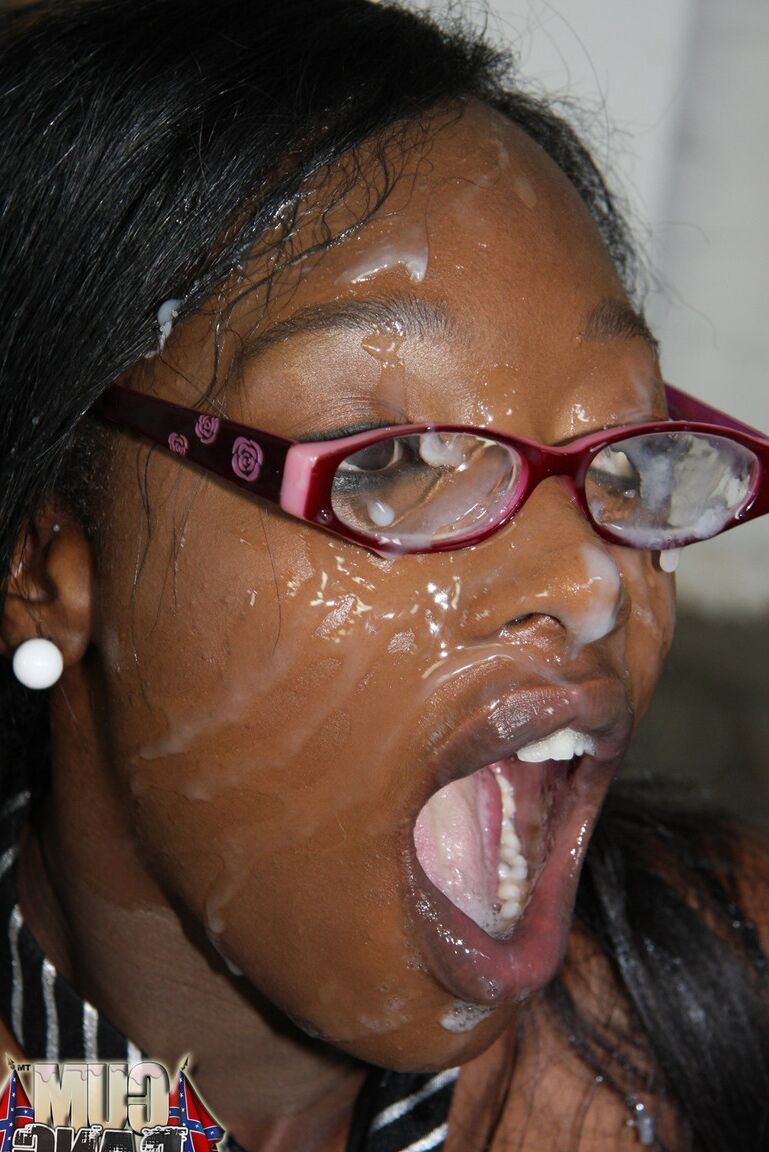 21P Nerdy ebony Taylor Starr gets her face and glasses covered in cum