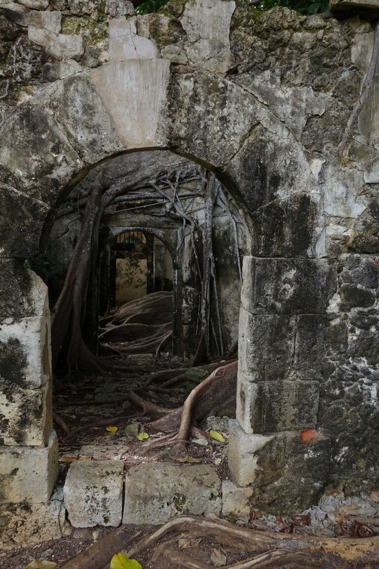 16P The sublime and slender girl walks in a former prison in Guadeloupe Its