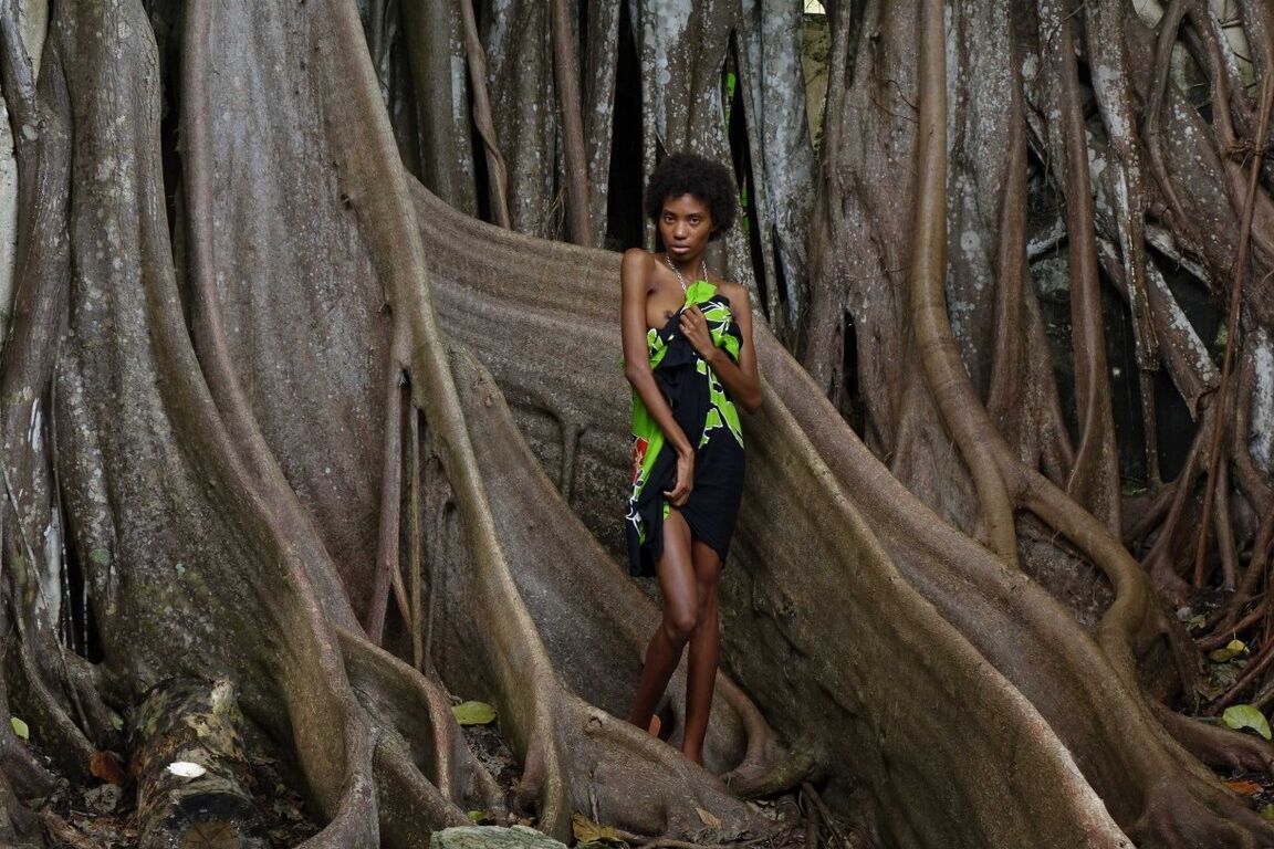 16P The sublime and slender girl walks in a former prison in Guadeloupe Its